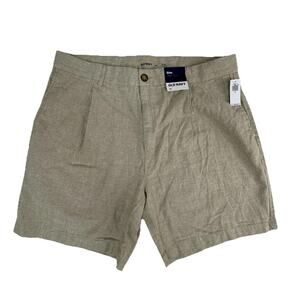 NWT Old Navy Men's 36 Slim Fit Shorts Pleated Linen Blend 7" Inseam Tan Beige
